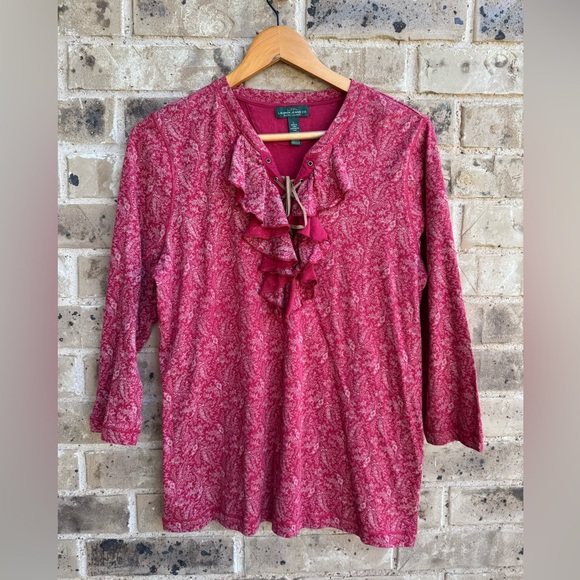 Lauren Ralph Lauren Red Ruffled Blouse Festive Western size L - Picture 1 of 8